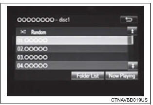 Toyota Highlander.  Selecting a track/file/song from the track/file/song list