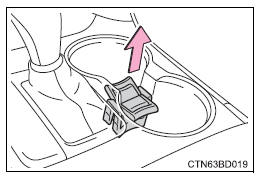 Toyota Highlander. Removing the cup holder insert