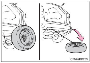 Toyota Highlander. Stowing the flat tire, jack and all tools (with a compact spare tire)