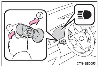 Toyota Highlander. Turning on the high beam headlights