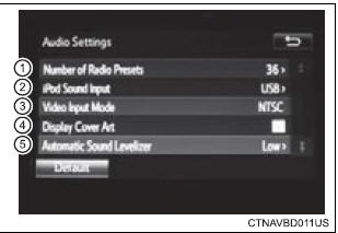 Toyota Highlander. Screen for audio settings
