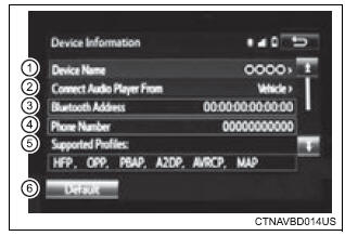 Toyota Highlander. Bluetooth device registration status