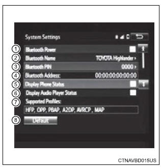 Toyota Highlander. How to check and change detailed bluetooth settings
