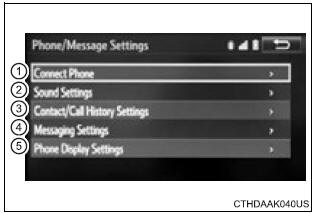 Toyota Highlander. “Phone/message settings” screen