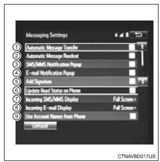 Toyota Highlander. Message settings