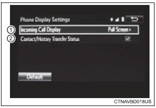 Toyota Highlander. Phone display settings