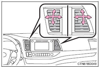 Toyota Highlander. Adjusting the position of and opening and closing the air outlets