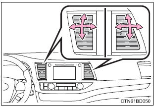 Toyota Highlander. Adjusting the position of and opening and closing the air outlets