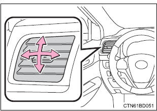 Toyota Highlander. Adjusting the position of and opening and closing the air outlets