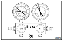 INSPECT REFRIGERANT PRESSURE WITH MANIFOLD GAUGE SET