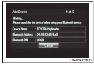 Toyota Highlander. How to register a bluetooth® device